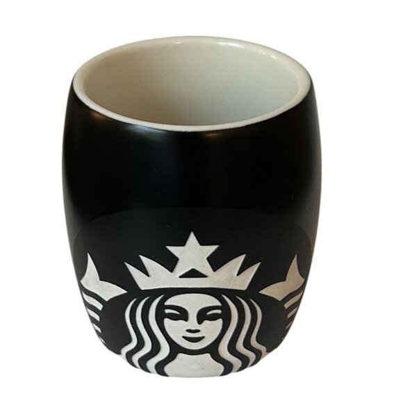 Starbucks 2011  Black Ceramic Mug With Iconic Siren Logo 4" Tall Coffee Tea Cup - Picture 1 of 3
